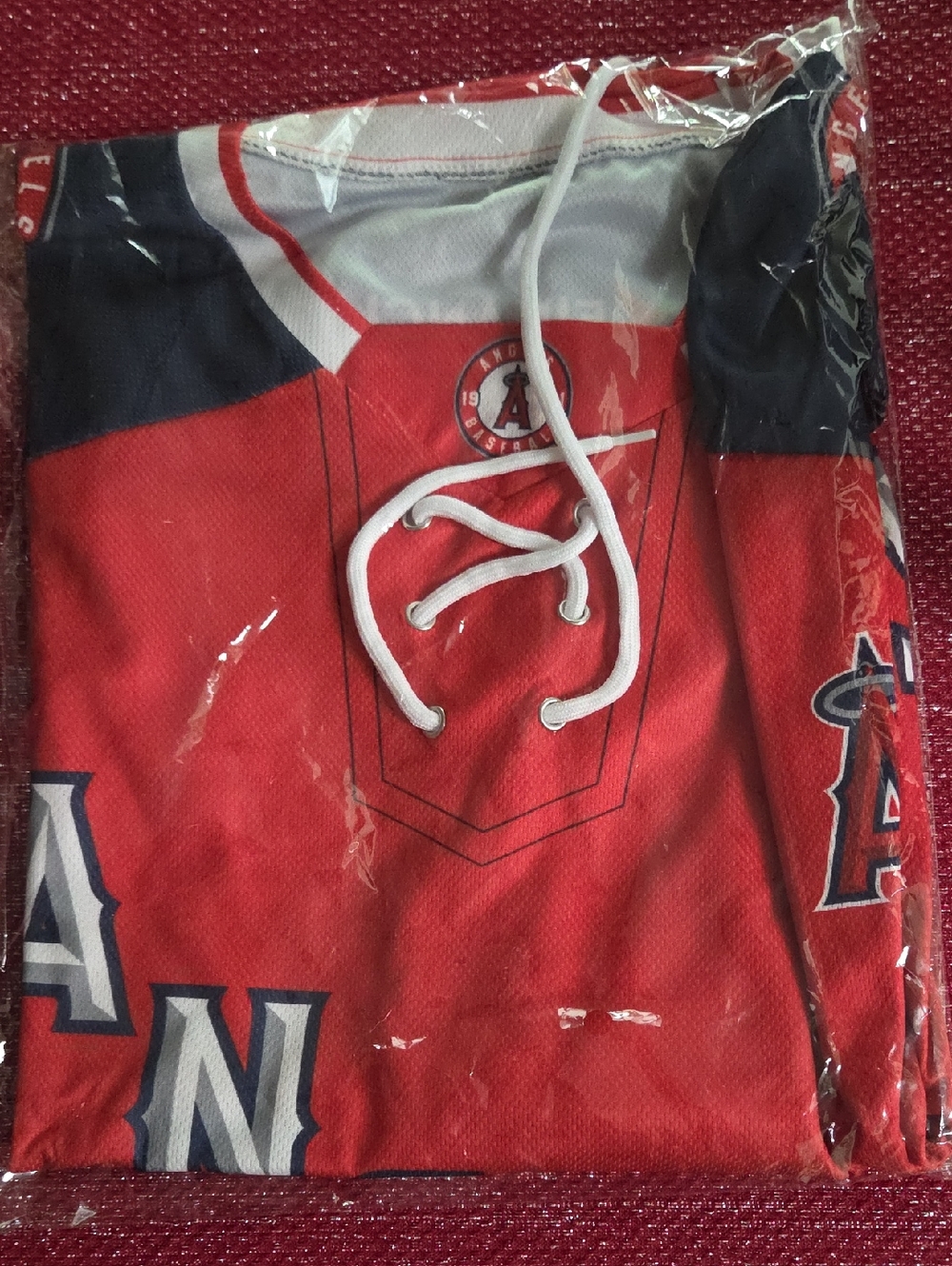 MLB New LAA Los Angeles Angels Red Lace-Up Pullover Hockey Style Jersey Baseball